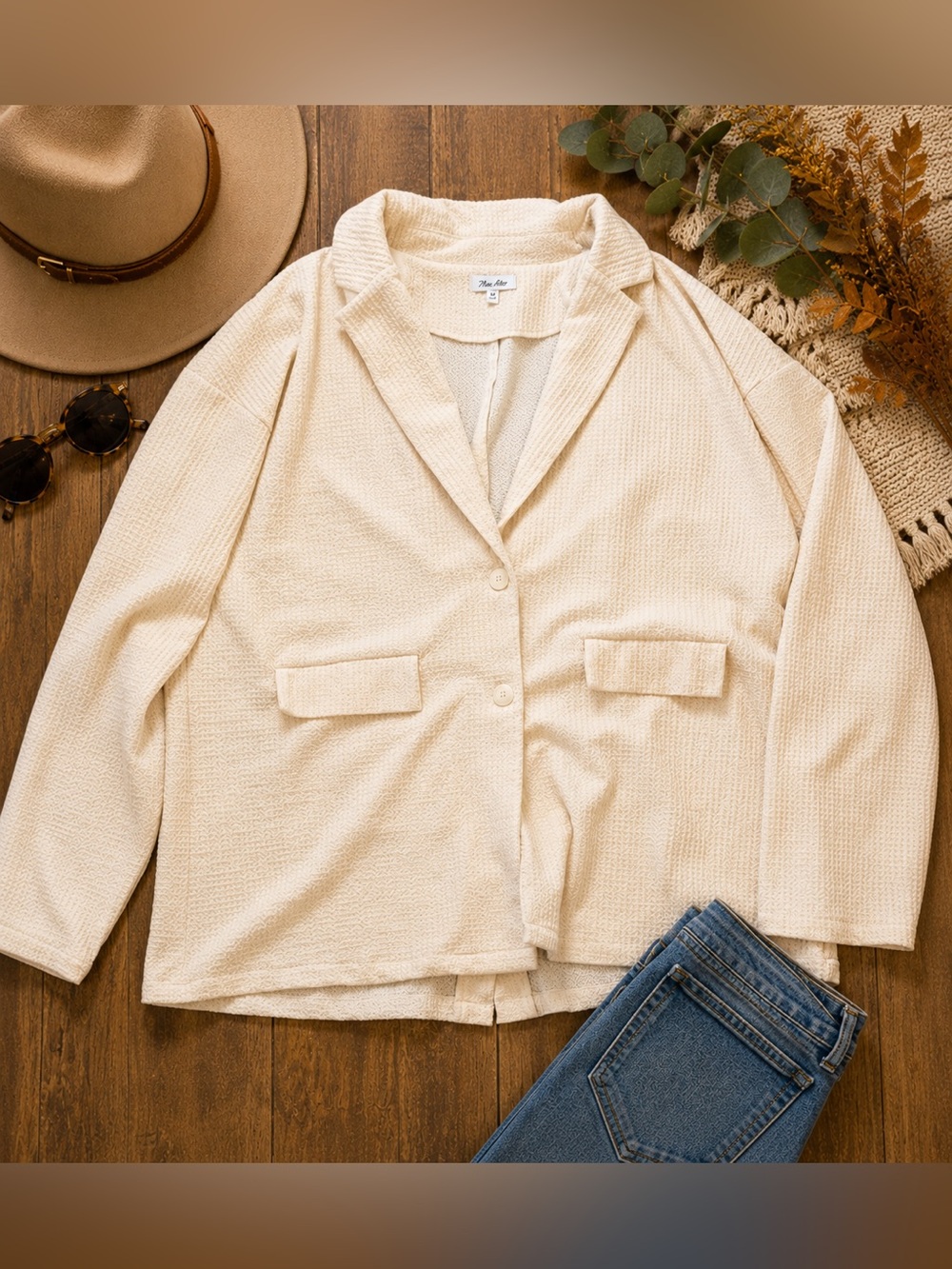 Petal Dew Cream Textured Blazer Jacket XL Lightweight Business Casual Career